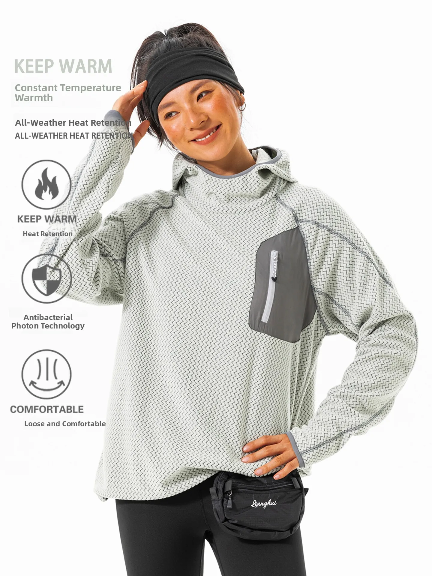 Hiking Outdoor Windproof Antifreeze Warmth Retention Long Sleeve Fleece Lined Hooded T-Shirt Unisex Casual Sportswear Sweatshirt