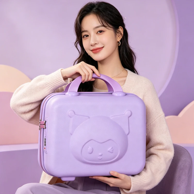 

Портативный чемоданчик Kuromi для девочек, 14 дюймов, Sanrio, новый косметический кейс, мини-органайзер с замком, креативный сувенир, подарочная коробка