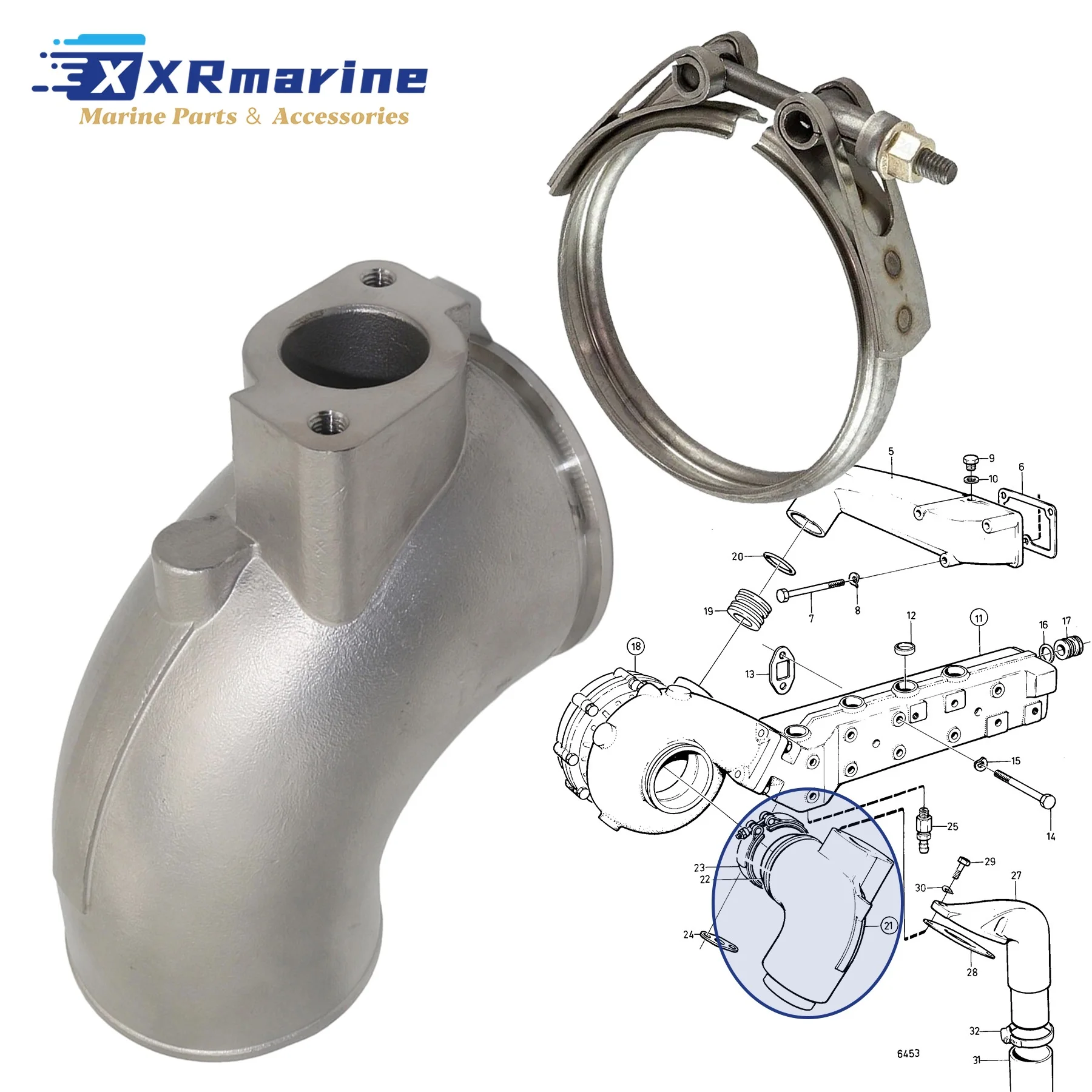 

Подходит для морских двигателей Volvo Penta AD30, MD30, TMD30, TAMD30, MD40, AD40, TMD40, TAMD40 A, B. Выпускной смесительный коленчатый патрубок из нержавеющей стали 316.