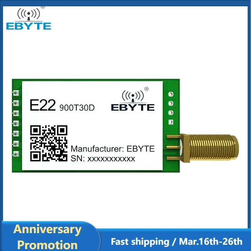 RF Chip LoRa Module E22-900T30D 868.125MHz UART Wireless Module 30dBm 10km Long Range Low Power Consumption DIP Package