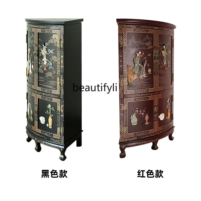 New Chinese Style Bone Stone Inlaid Corner Cabinet Character Side Cabinet Vintage Storage Locker storage cabinet  furniture