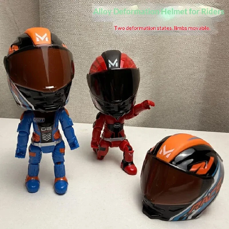 New Spot Simulation Motorcycle Rider Toy Alloy Deformation Doll Helmet Doll Hand-Made Desktop Ornaments  Alloy Car Model