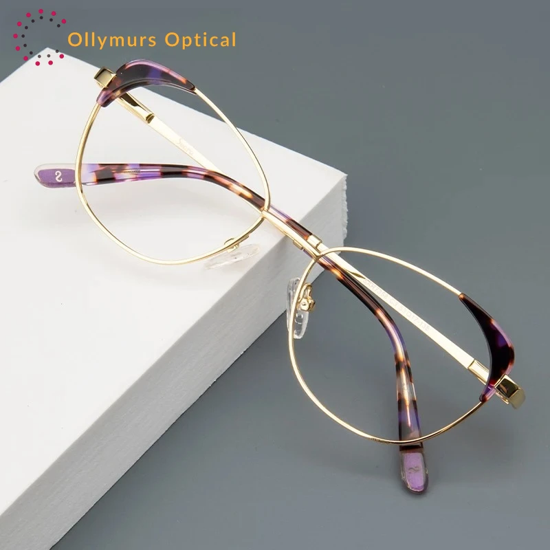 

OLLYMURS Fashion Cateye Reading Glasses Frame for Women Metal Acetate Glasses Myopia Hyperopia Retro Prescription Eyeglasses SR7