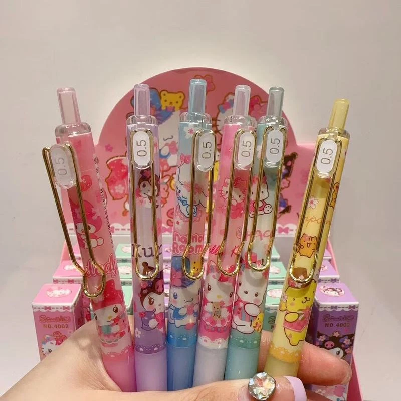 Imagem -04 - Sanrio Gel Pen com Kuromi Melody Cinnamoroll Pochacco Papelaria Estudante Escrever Canetas 0.5 Preto Escola Kid Exame Também Presentes Bonito Pcs 24 Pcs