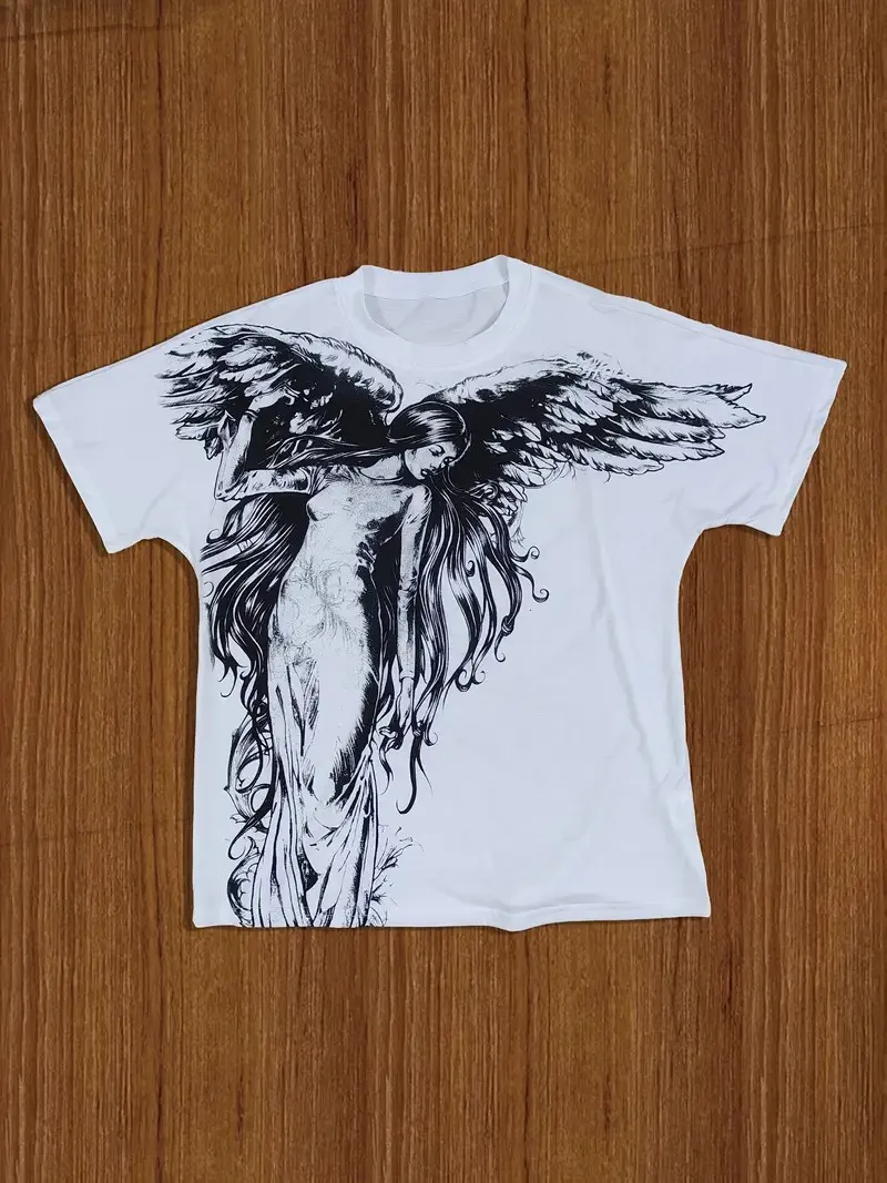 The new men's T-shirt for the summer of 2025 features street fashion casual comfort breathability and 3D angel pattern printing