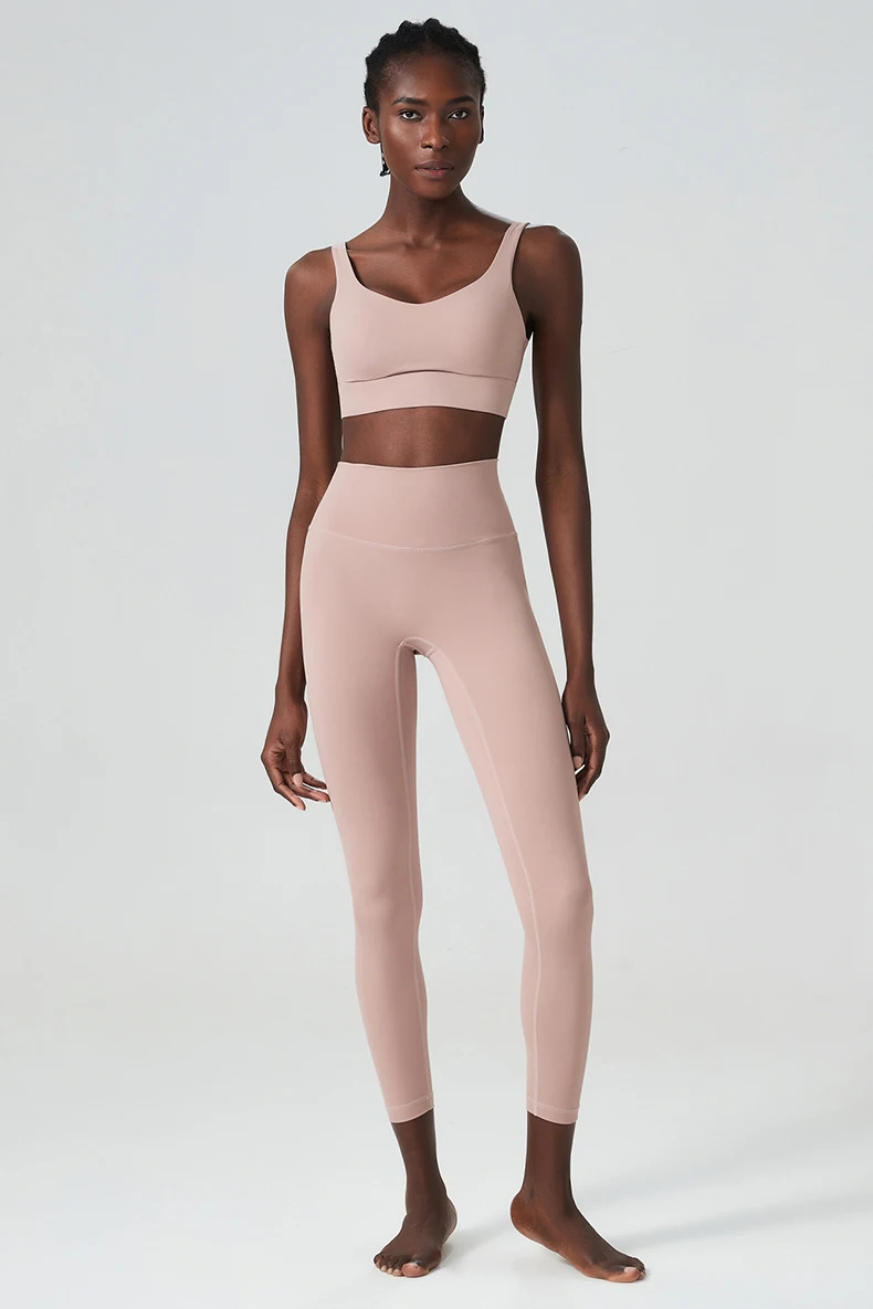 Zweiteiliges Fitness-Yoga-Set für Damen, einfarbig, dehnbar, weich, Gym-Anzug, atmungsaktiv, für Workout, Laufen, Sportbekleidung, Damenbekleidung – Detail 14