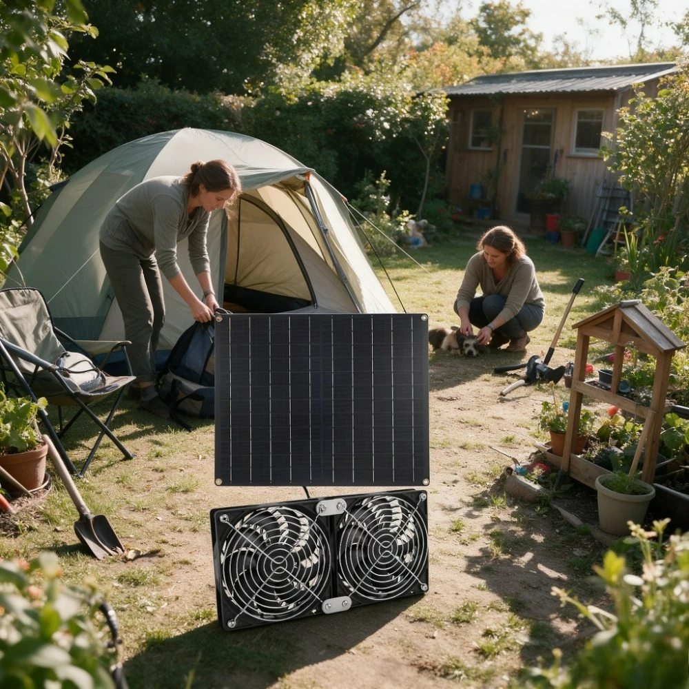 Solar Dual Vent Cooling Exhaust Fan Kit 20W Solar Panel Powered Low Noise Big Air Volume for Chicken Coop Dog Kennel Greenhouse