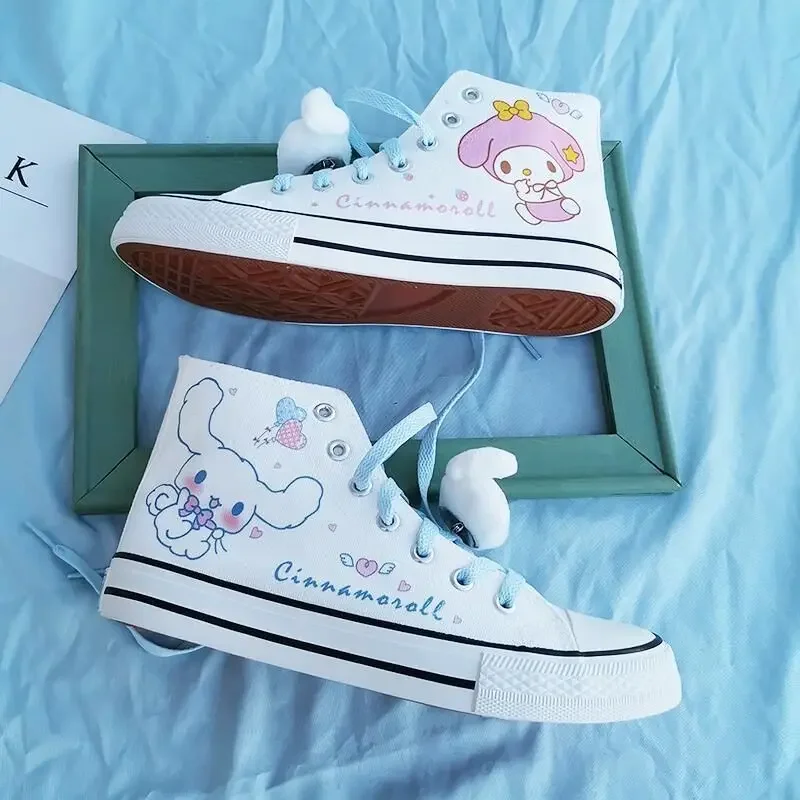 Japońskie Sanrio Cinnamoroll Cartoon Y2k płócienne buty kobiety wulkanizują buty lniane buty Unisex damskie trampki buty Kawaii