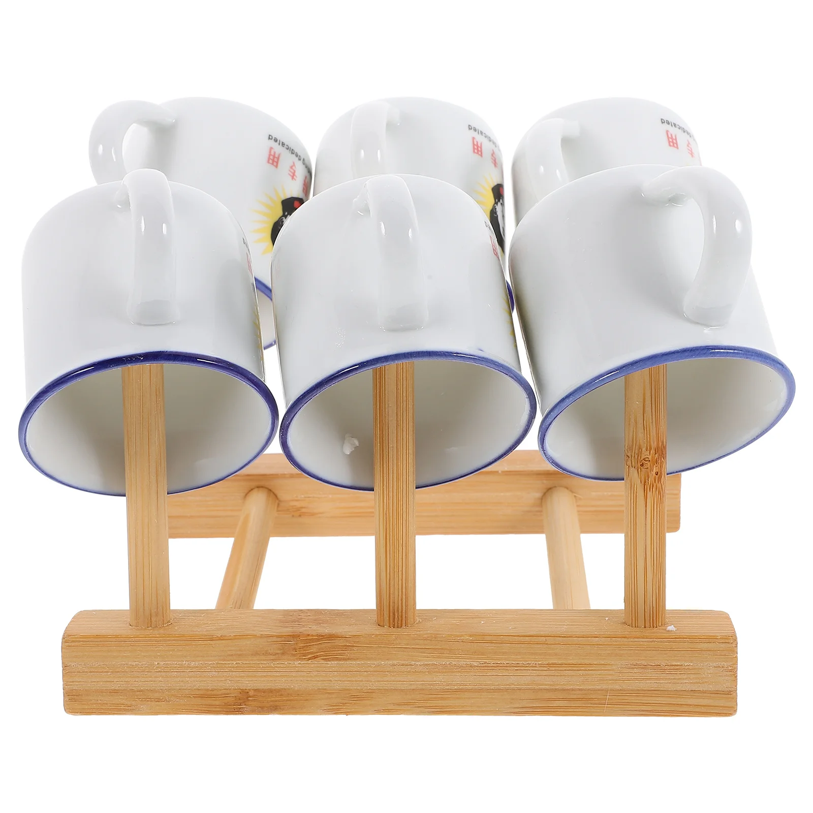 

1Set Classical Tea Cups with Storage Rack Compact Teaware Ceramic Material Easy to Clean Office Accessory