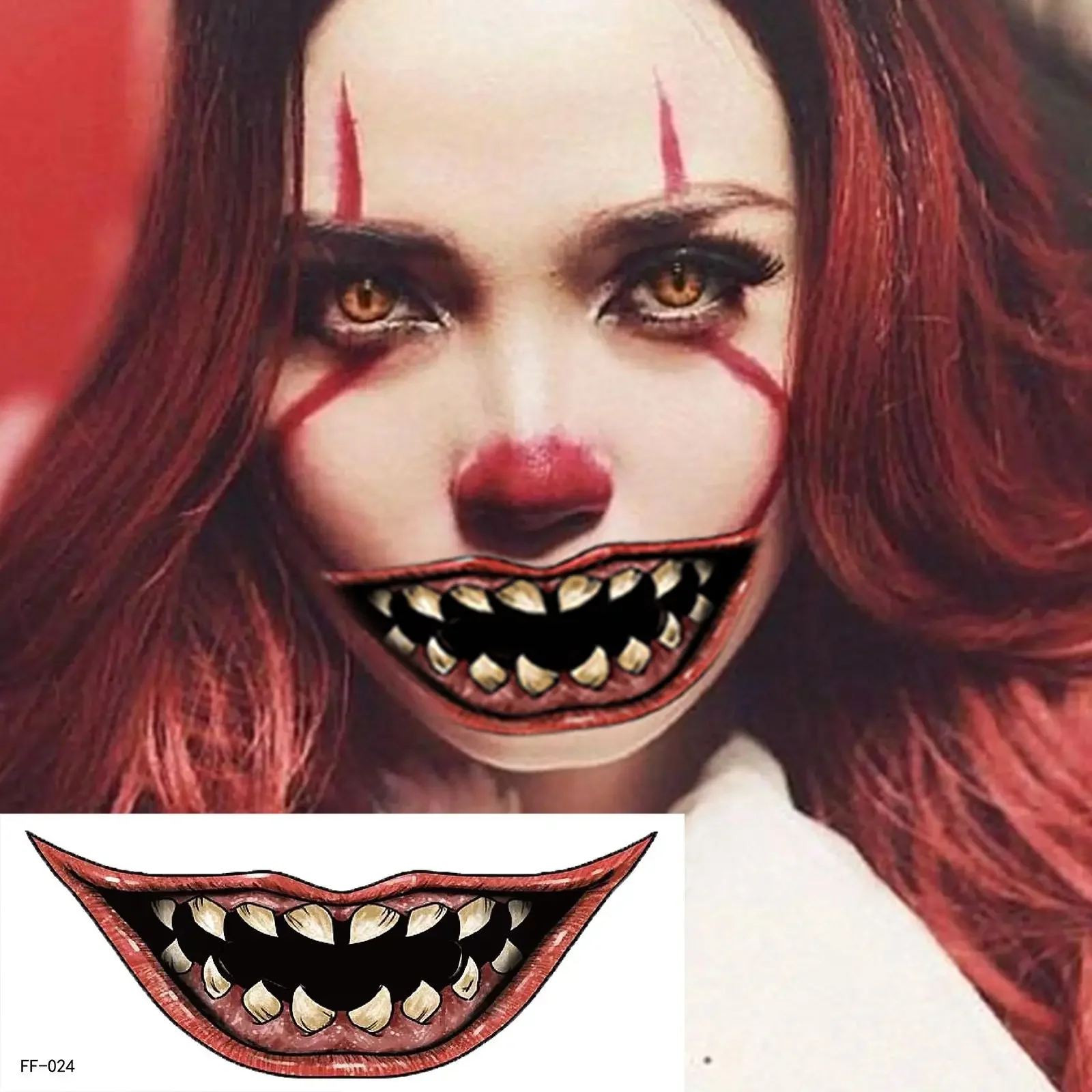 Halloween Horror Big Mouth Face Sticker Funny Makeup Party adesivi per tatuaggi impermeabili Devil Costume accessori Cosplay