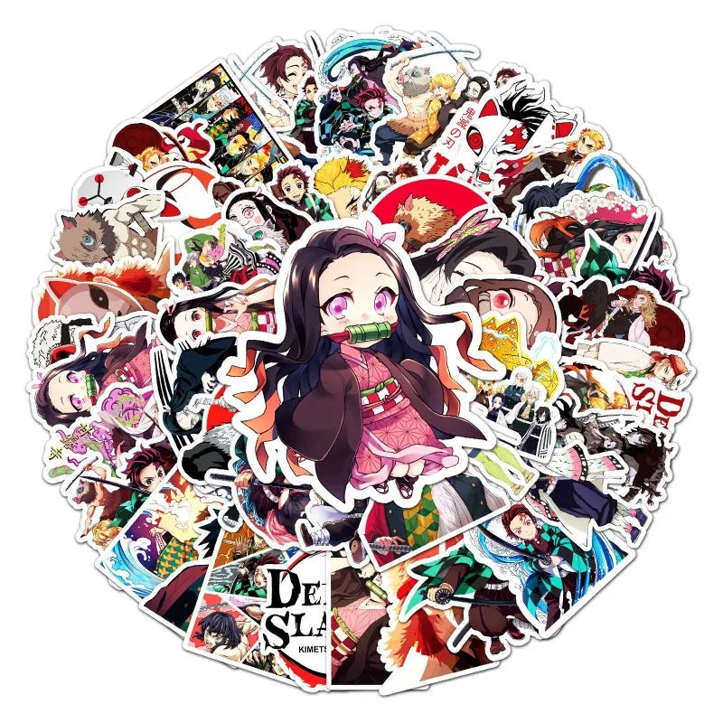 50pcs Demon Slayer Cartoon Graffiti Sticker Waterproof Decorative Water Cup Laptop Luggage Desktop Stationery Skateboard Sticker