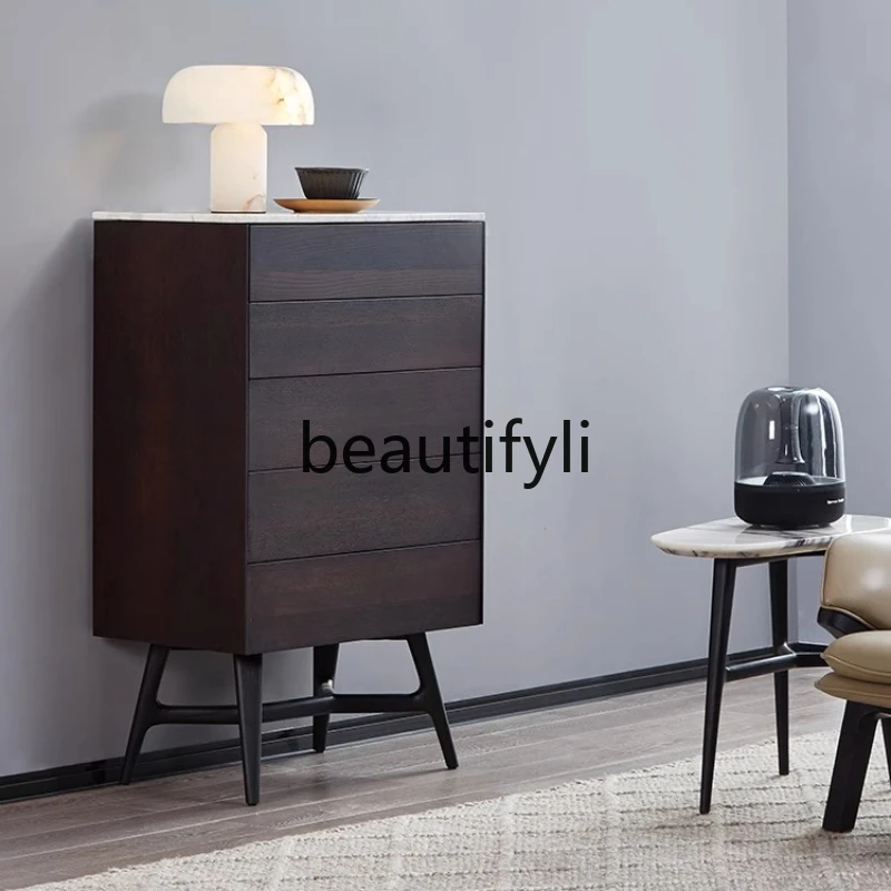 

Italian Style Modern Living Room Solid Wood Storage Cabinet scandinavian Extremely Minimalist Marble Chest of Drawers