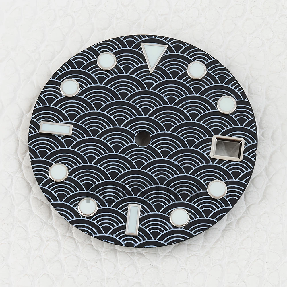 28.5MM Dial For NH35 NH36 Movement Green Luminous Watch Dial Fish Scale Pattern Fit Submariner Watch Accessories Replacements