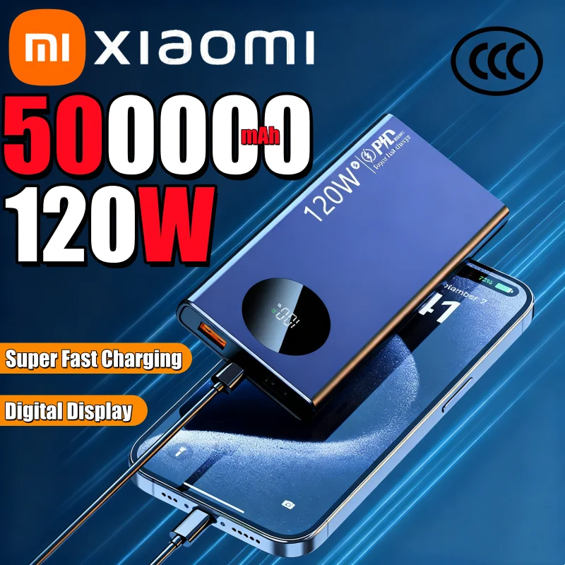 Xiaomi 500000mAh قدرة عالية 120W قوة البنك شحن سريع Powerbank شاحن بطارية محمول آيفون هواوي سامسونج