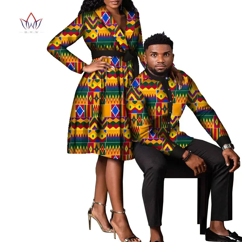 2pcs Set African Dresses for Women Bazin Riche Women Party Dress Mens Shirts Men Casual Tops Couple Lover Wedding Clothes WYQ633