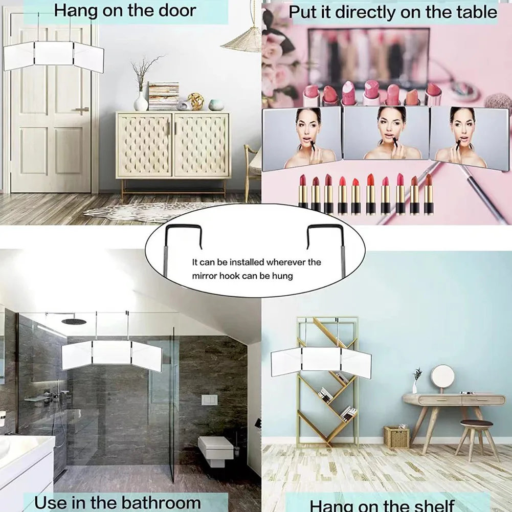 格納式吊り下げ三面折りたたみ化粧鏡メンズ三面鏡シェービングと理髪鏡