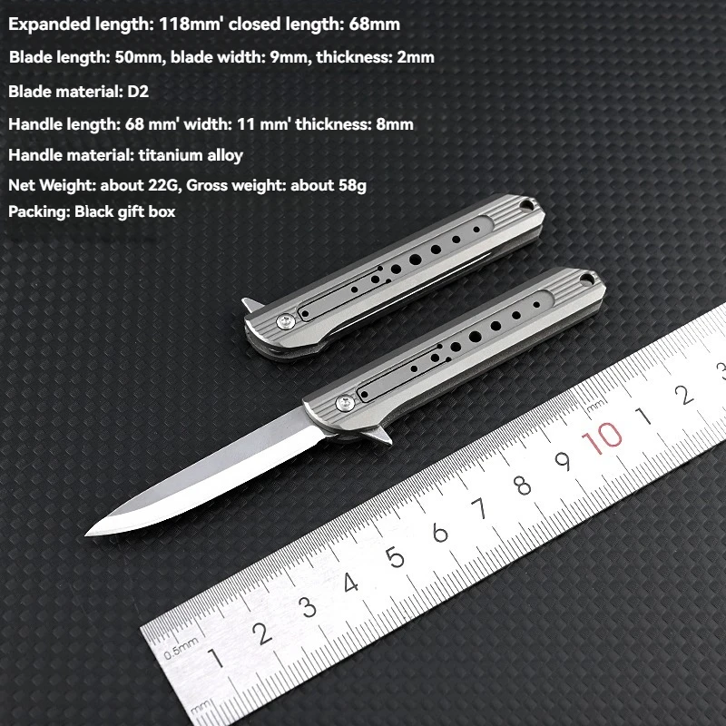 New Titanium Alloy Mini Sharp D2 Steel Folding Knife Portable Keychain Disassembly Express Delivery Unpacking and Self Defense