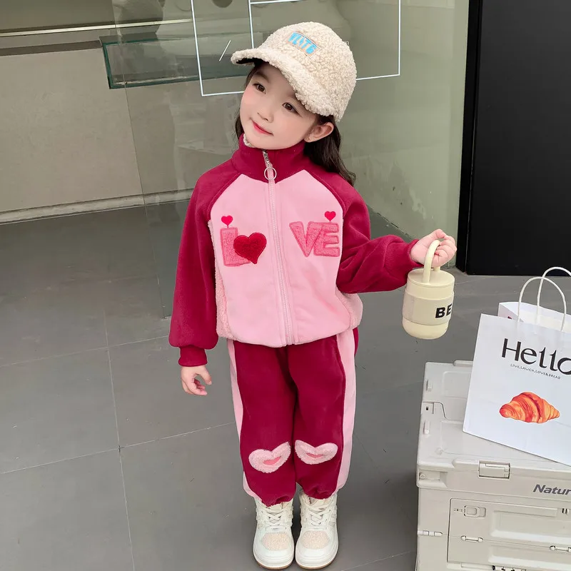 

Autumn Winter Girls Clothing Sets Children Coats Pants 2 Pcs Warm Plush Kids Clothes Outfits Infant Tracksuits Baby Sportswear