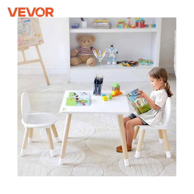 VEVOR Kids Table and 2 Chairs Set Toddler Table and Chair Set Children Multi-Activity Table for Art Craft Reading Learning