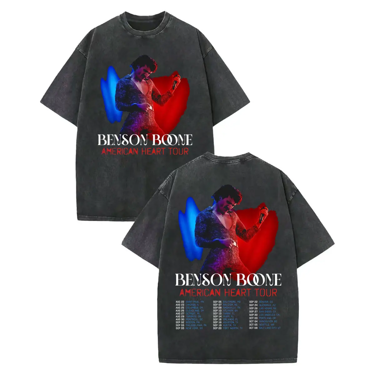 

Benson Boone American Heart World Tour 2025 Graphic T Shirts Rock Hip Hop Vintage Washed T-shirt Men Women Y2k Fashion T-shirts