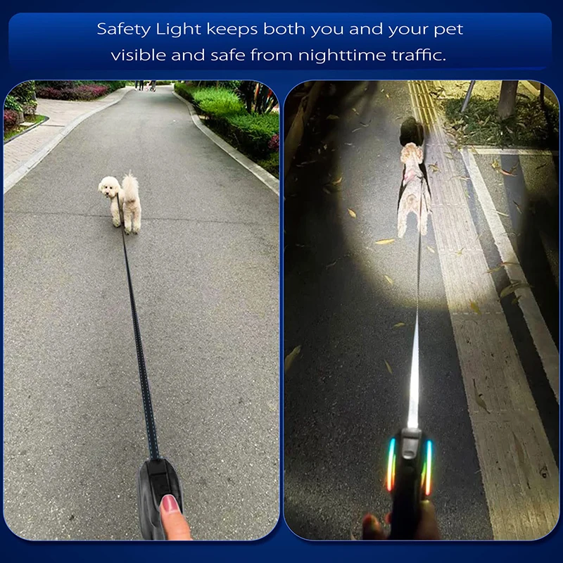 Benepaw LED Light Retractable Dog Leash Rechargeable No Tangle Anti Slip Handle Puppy Pet Lead For Small Medium Dogs 5m/16.4ft