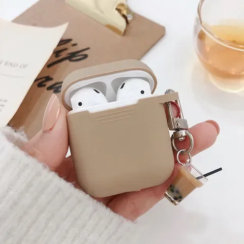 

Cute 3D Ice Cream Milk Tea Drink Keychain Silicone Headphone Earphone Case for iPhone Airpods 1 2 Accessories Bag 1PC