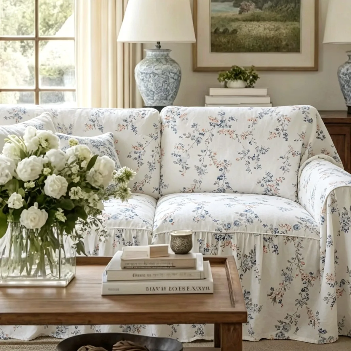 French Korean Princess Pastoral Floral Cotton Sofa Towel 2 and 3 Seater Sofa Cover Lace Extra Large Size Warm Countryside