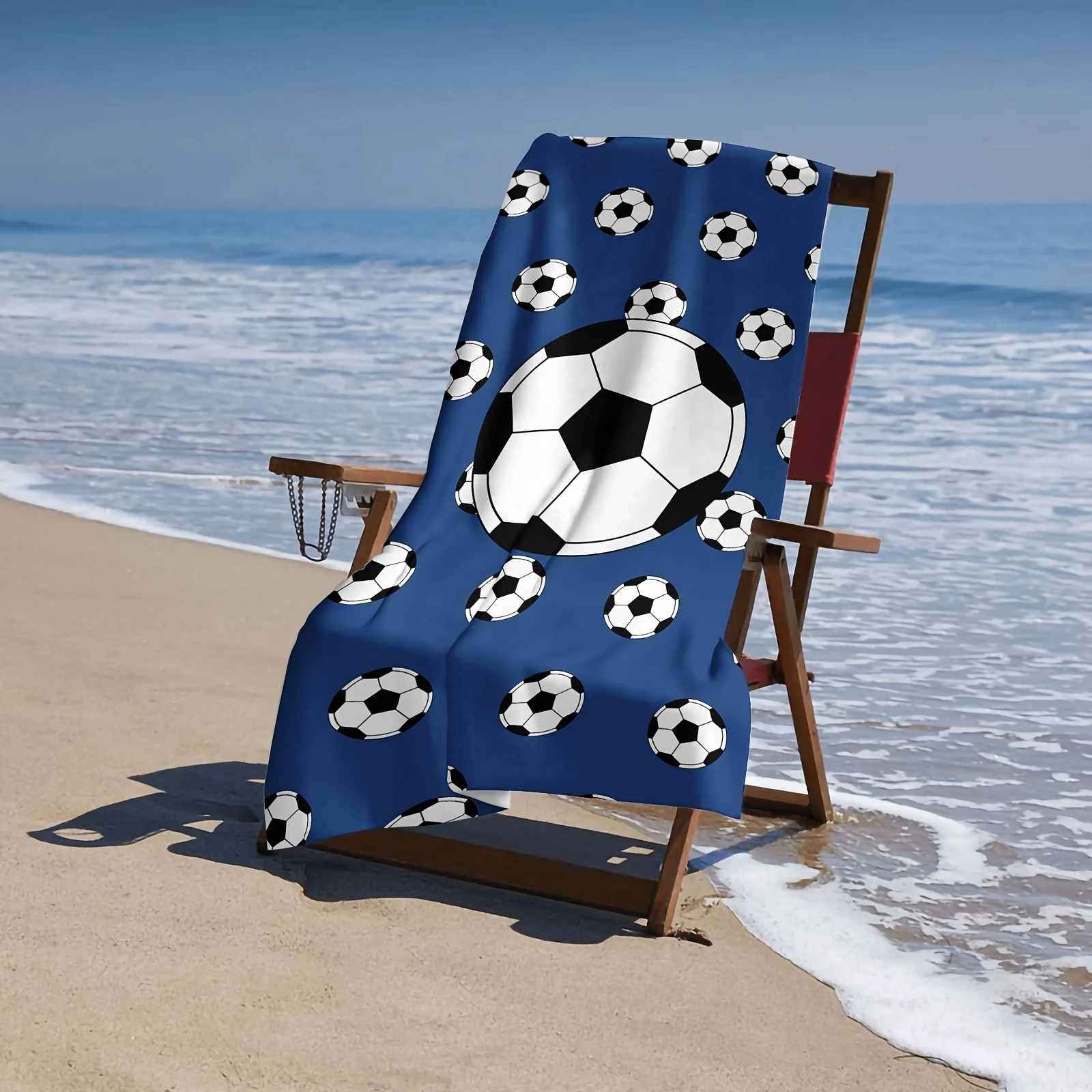 Football Pattern Beach Towel, Absorbent Beach Towel, Soft Beach Blanket, For Outdoor Travel Camping Swimming Vacation Soccer Tow