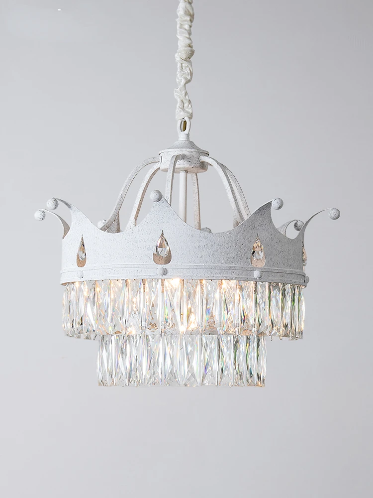 

American Style Chandelier Dining-Room Lamp French Bedroom Crown Retro White Crystal Lamp Princess Study Lamps