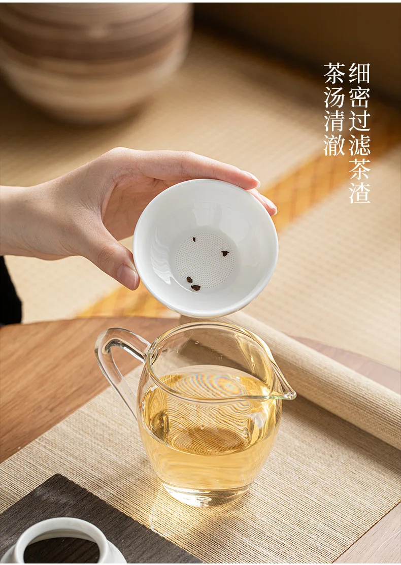 Lammfett-Jade-weißes Porzellan, All-in-One-Vollkeramik-Teefilter mit Löchern, Keramik-Teeset-Zubehör, Teefilter, Teekocher – Detail 9