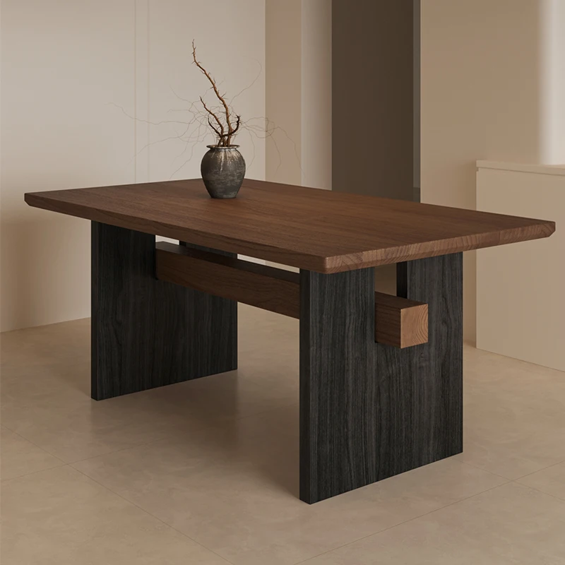 Wabi Sabi โบราณไม้โต๊ะรับประทานอาหารเก้าอี้ครัวเรือนขนาดใหญ่ Board สี่เหลี่ยมผืนผ้า Retro ห้องนั่งเล่นโต๊ะชาตารางเฟอร์นิเจอร์