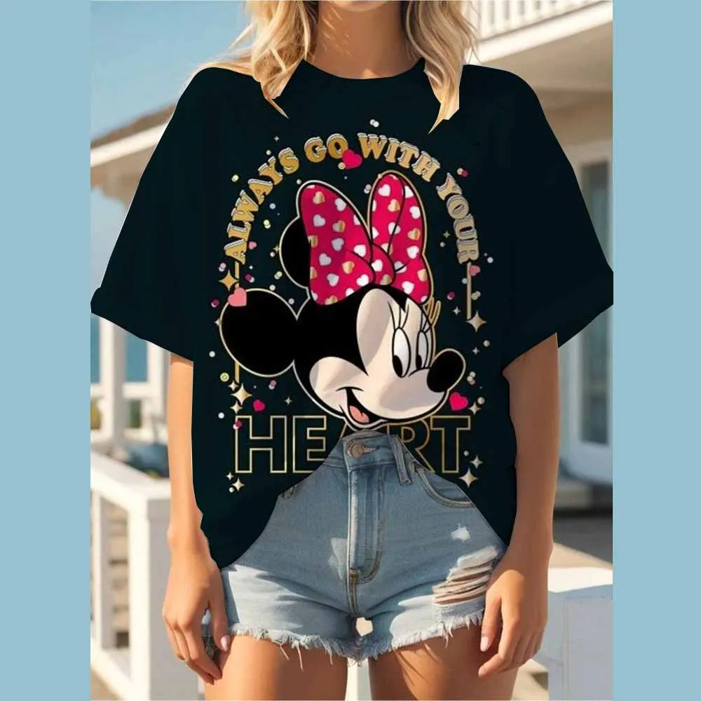 Disney Clothing Graphic T-shirt Tee Top Fashion Summer O-neck Mickey Mouse Printed Short Sleeve T Shirt Women Clothes