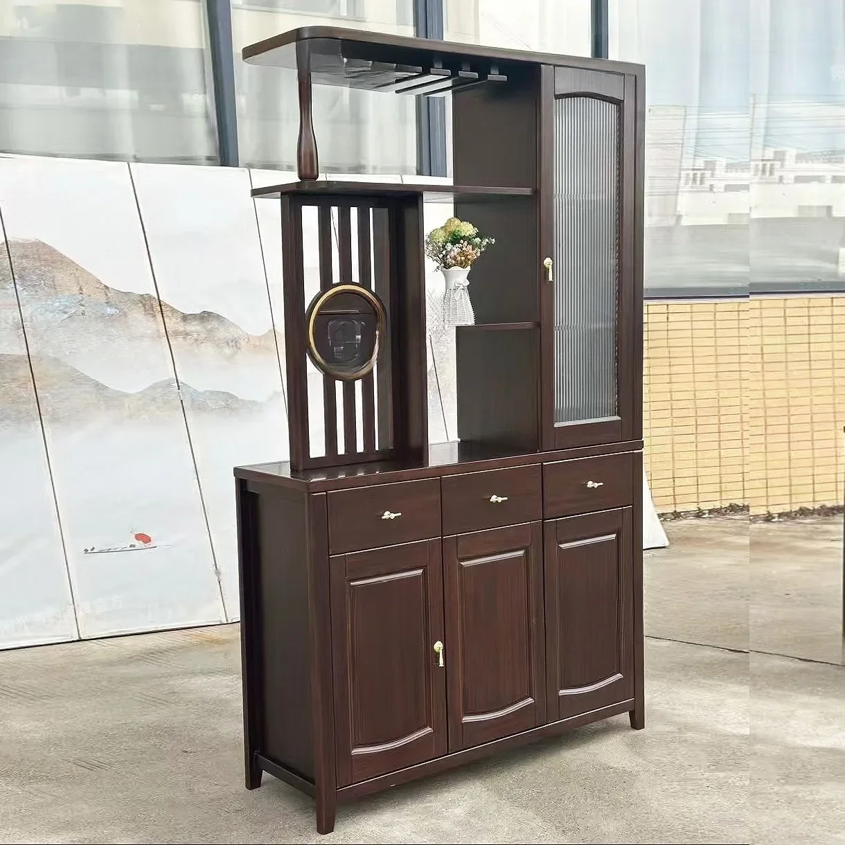 New Chinese Ebony Room Cabinet Solid Wood Partition Shelf Screen Cabinet Living Room Storage Wine Cabinet Bogu Rack