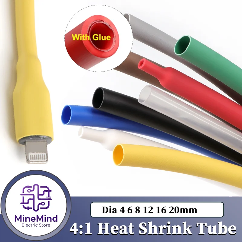 2/3/5/8/10/25m 4:1Heat Shrink Tube with Glue Thermoretractile Shrinkable Tubing Dual Wall 4 6 8 12 16 20mm DIY Cable Repair Wrap