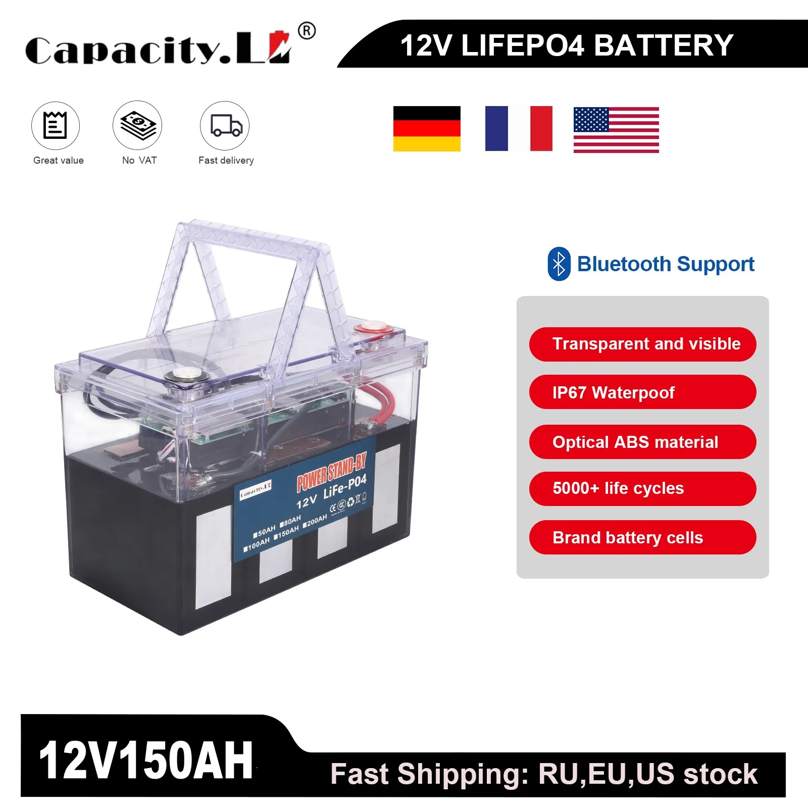 LiFePo4バッテリーパック,12V, 100Ah,充電式,BMS,36V, 100Ah, 150Ah,防水,船舶用,RV,屋外バックアップ,ソーラーインバーター