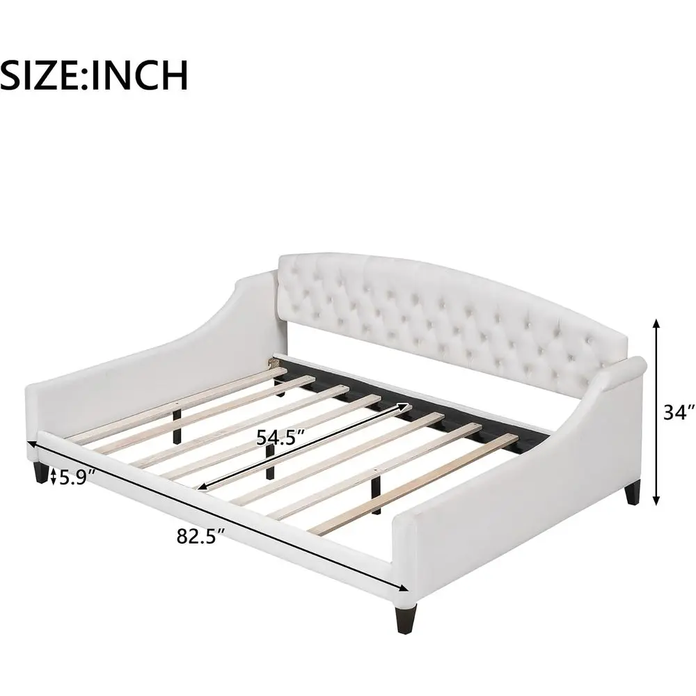 ull Size Daybed, ern Luxury Tuted Button Upholstered ull Soa Bed or Bedroom Living Room, Beige