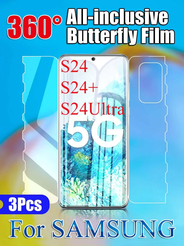 Protector de pantalla para Samsung S24 Ultra S24 +, película de hidrogel de mariposa Galaxy S24Plus, cobertura completa frontal y trasera