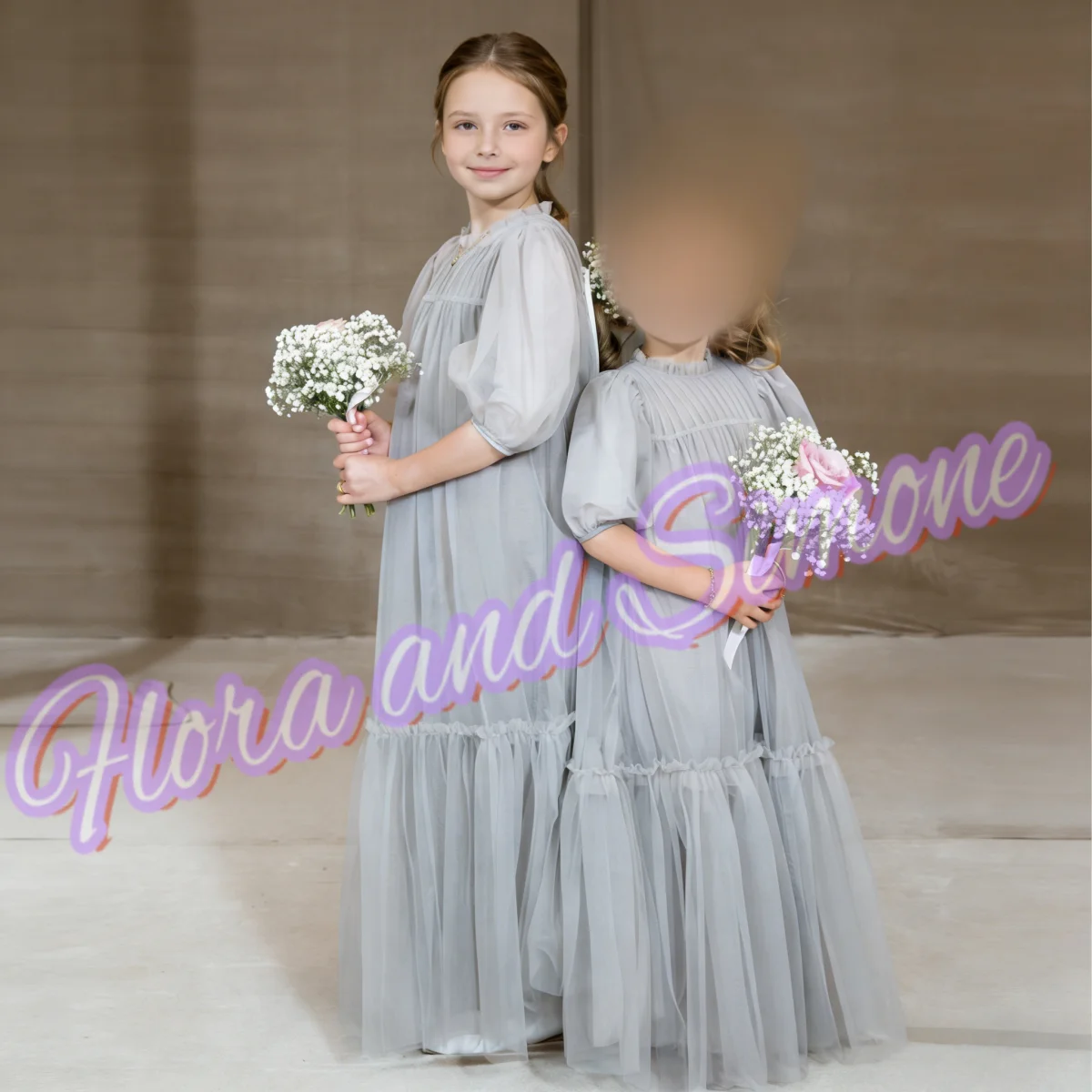 فستان فتاة الزهور من التول الوردي المتدرج نصف كم لحفلات الزفاف وأعياد الميلاد والولائم وحفلات التواصل المقدس حسب الطلب #3