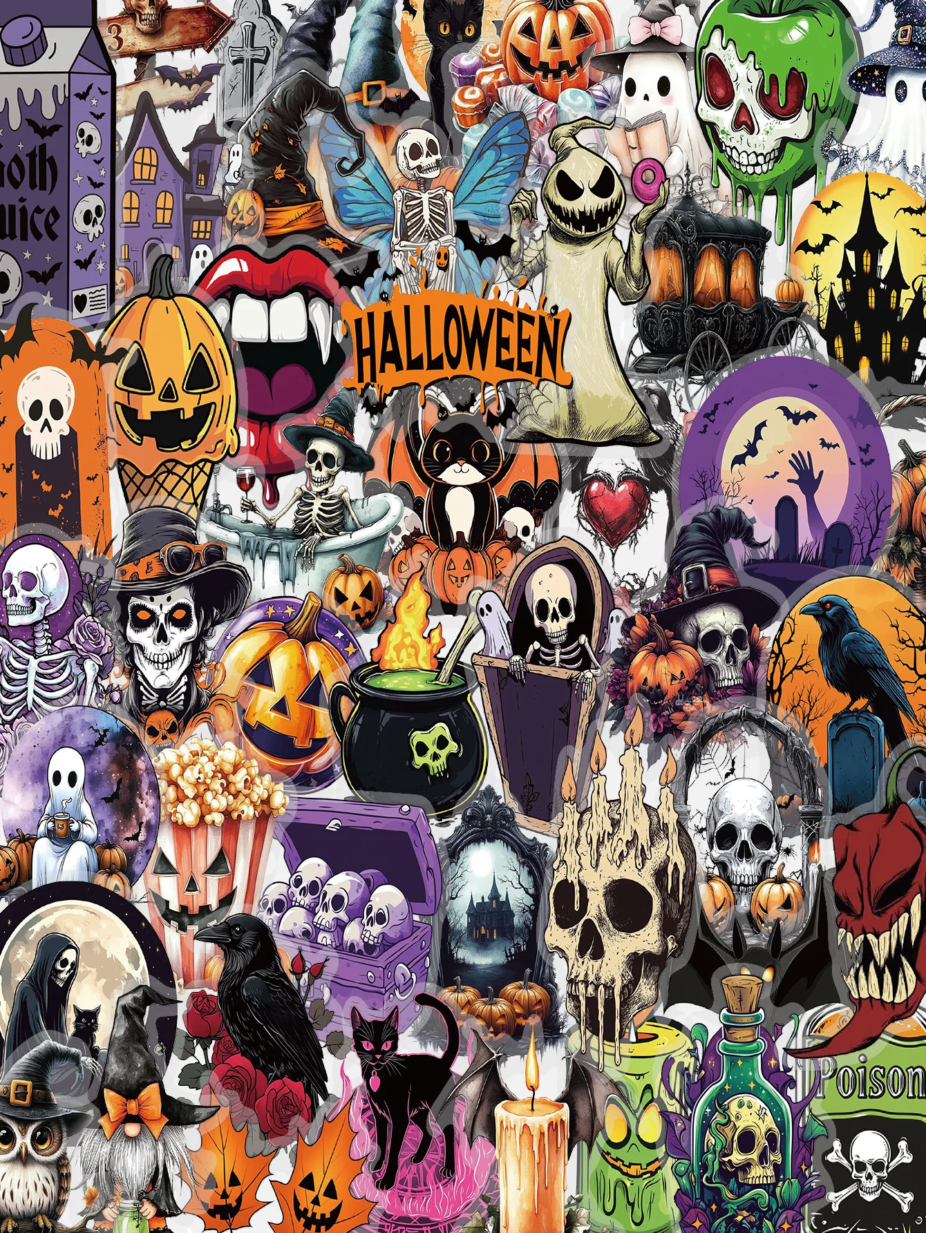 50 SZTUK Naklejek PET na Halloween Szkielet Dynia Czarny Kot Świeca Zamek Kreatywna Dekoracja Artystyczna Etui na Telefon Album na Wycinki Kubek na Wodę