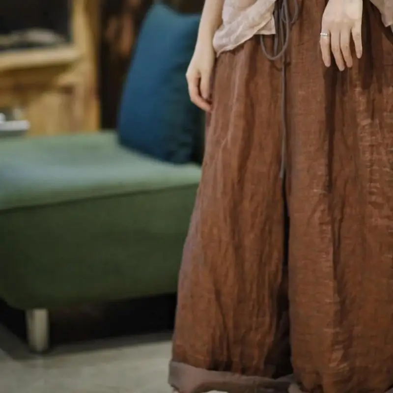 New Arrival Spring Summer Arts Style Women Elastic Waist Loose Ankle-length Pants All-matched Casual Cotton Linen Harem Pants