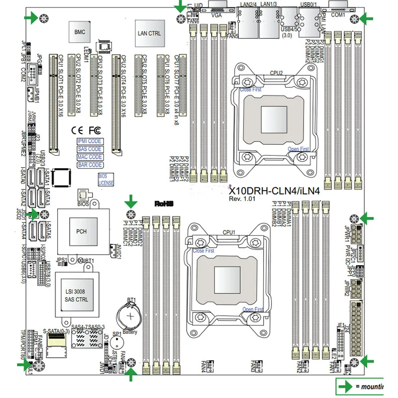 Für super micro X10DRH-iLN4 Zwei-Wege-Server E-ATX Motherboard lga 2011 Intel c612 xeon E5-2600 v3/v4 Familie ddr4 perfekten Test