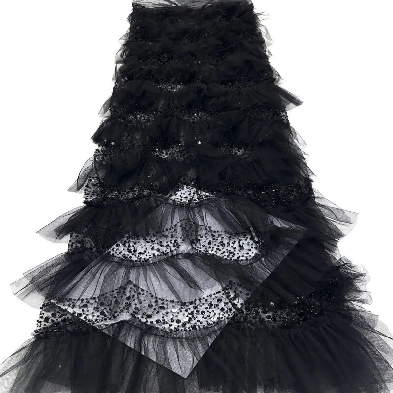 2026 Nigerian Bridal Wedding Party Dress 3D Tulle Lace Fabric High Quality French Mesh Lace African Beaded Sequins Lace Fabric 6