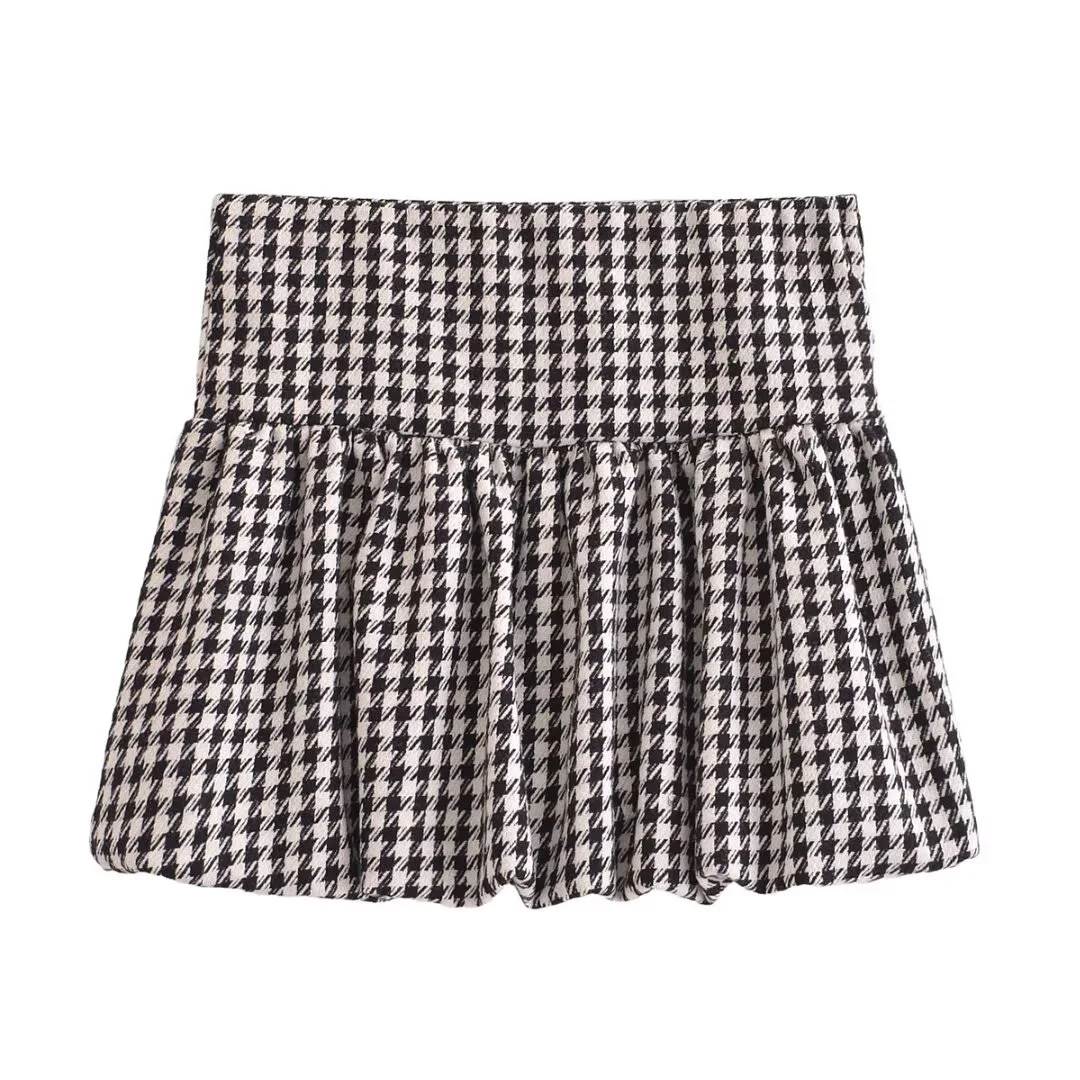 الربيع الملابس النسائية houndstooth بسيط مزاجه طويلة الأكمام جولة الرقبة ركاب سترة مزاجه عارضة تنورة قصيرة