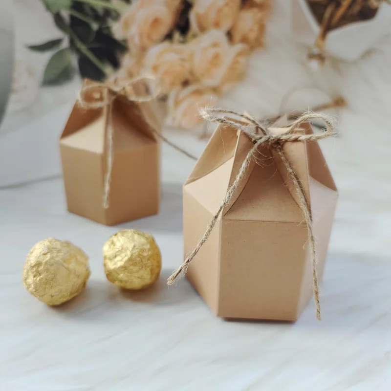 

50PCS/set Kraft Packaging With Twine Hexagonal Gift Boxes Gift Boxes Candy Boxes Party Decoration Birthday Wedding Decoration