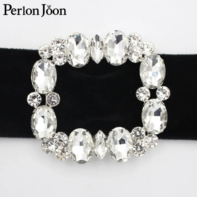 2pcs 7.3cm(inner 3.5cm) Flashing square belt buckel rhinestone big glass crystal decoration for wedding dress accessories KT025