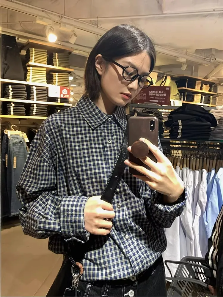 

American Retro Long Sleeve Shirt Casual Loose Men's Women's Spring Autumn High Sensation Commuting Plaid Couple's Shirt Coat ...