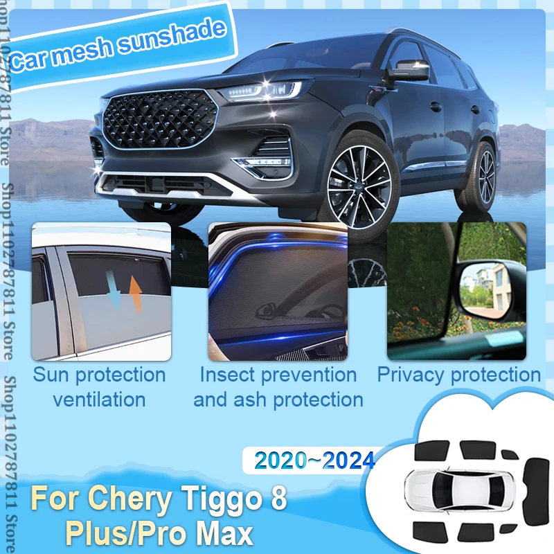 

For Chery Tiggo 8 Plus Pro Max 2020 2021 2022 2023 2024 Magnetic Car Sunshade Front Windshield Curtain Side Window Shade Mesh