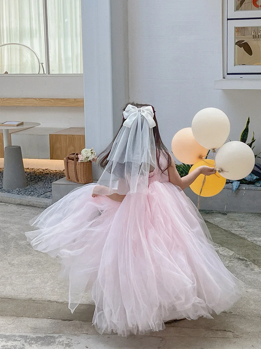 Vestidos de princesa para Ceremonia de primer cumpleaños, disfraces formales para niños, boda, flores, ropa blanca Linda