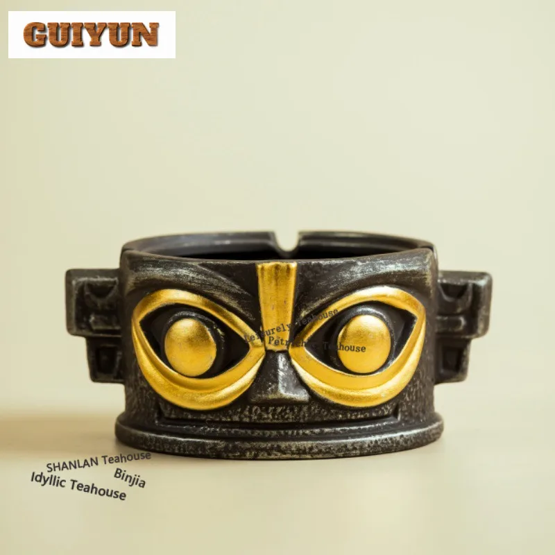 

Sanxingdui Gold Mask Ashtray Aesthetic Ashtray Closed Cigar Ash Tray Household Weed Smoking Chinese Tea Set Supplies Collection