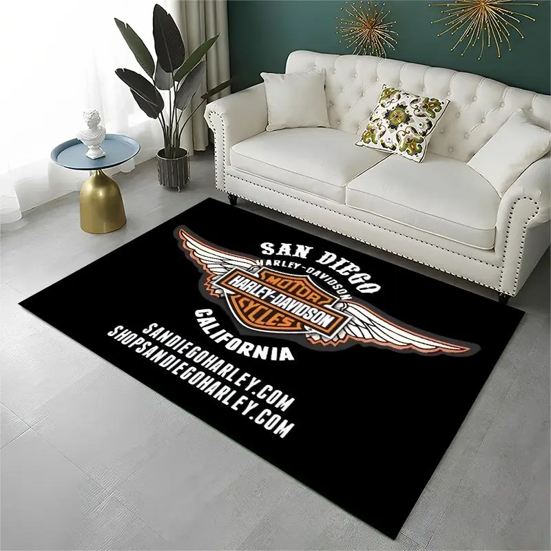 Retro H-Harleys Racing Moto Non-Slip Area Rug for Living Room,Bedroom,Playroom,Soft Carpet Floor Mat Home Decor Rug Kids Room